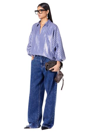 Laminated batwing shirt