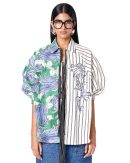 Split print tie-up batwing shirt