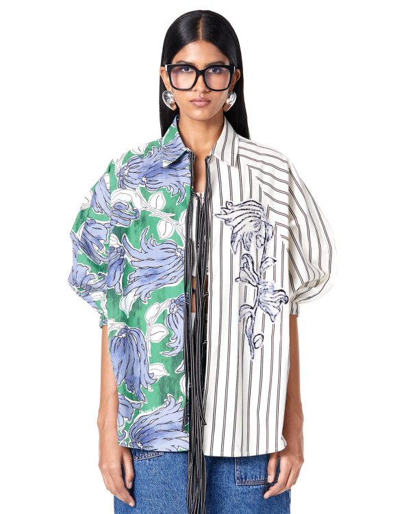 Split print tie-up batwing shirt - Image 2