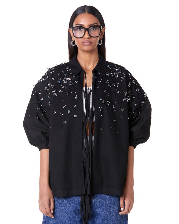 Bejeweled tie-up batwing jacket - Image 3