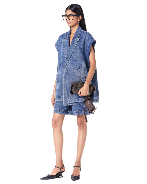 Double lapel washed blazer vest