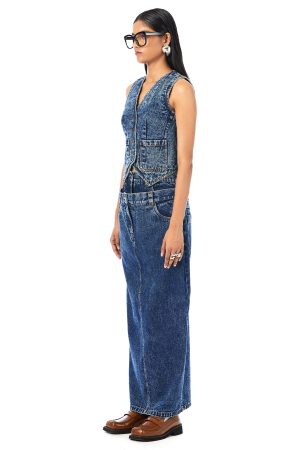 DOUBLE WAIST MAXI DENIM SKIRT