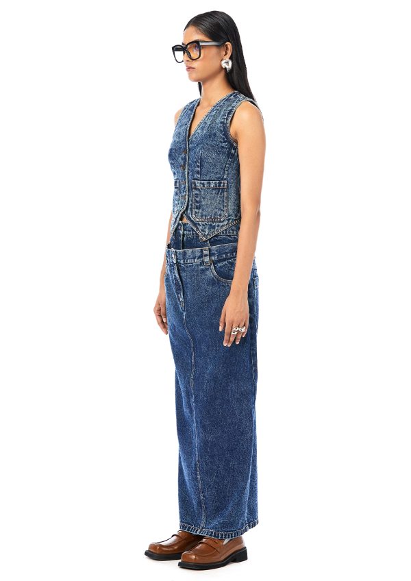 DOUBLE WAIST MAXI DENIM SKIRT