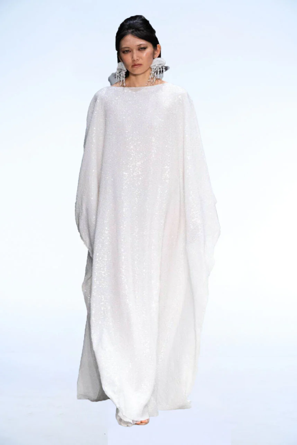 SEQIN MESH KAFTAN WHITE SEQUINS