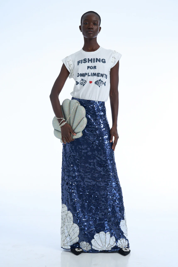 SEQUIN LONG SKIRT SEA SHELLS