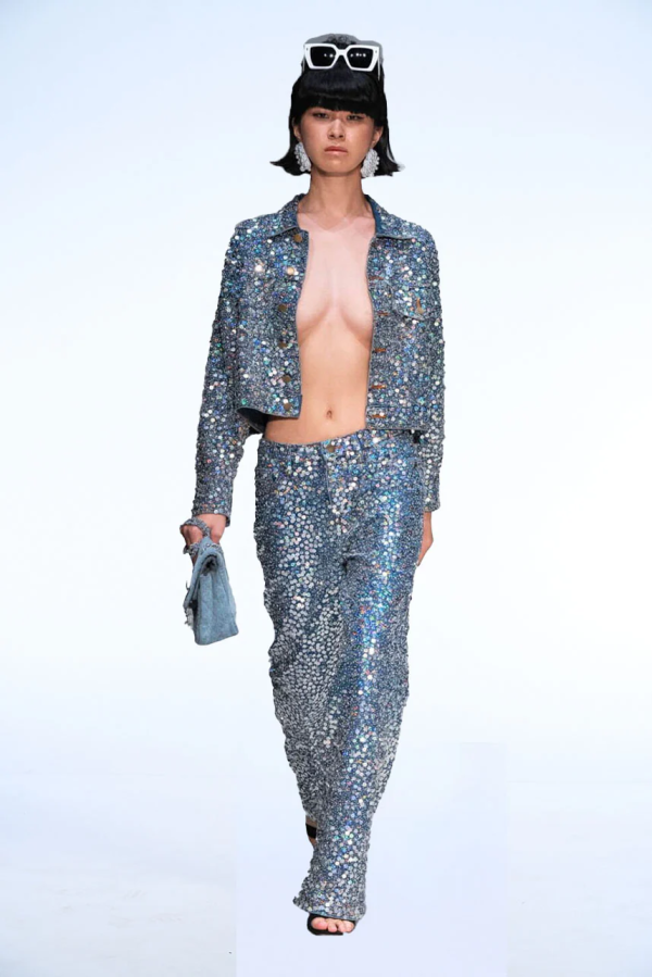 SEQUINED DENIM PANTS