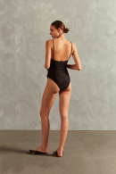 SOLID FRILLED STRAPS SWIMSUIT