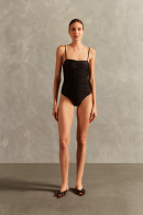 SOLID FRILLED STRAPS SWIMSUIT