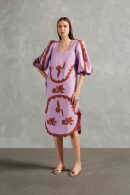 APPLIQUÉ SQUARE-NECK MIDI DRESS