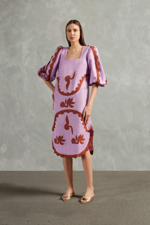 APPLIQUÉ SQUARE-NECK MIDI DRESS