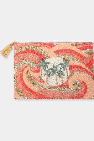 Palm Tree Sequins Pouch Pink