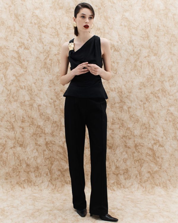 Cowl Neck Sleevless Top - Black - Image 2