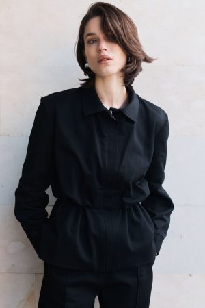 Barn Jacket With Drawstring - Black