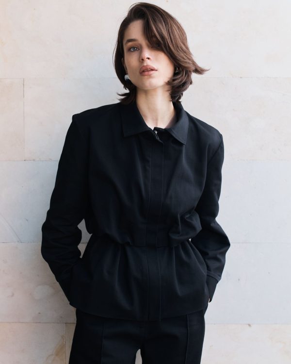 Barn Jacket With Drawstring - Black