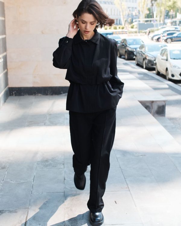 Barn Jacket With Drawstring - Black - Image 3