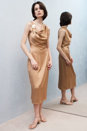 Cowl Neck Sleeveless Dress - Honey