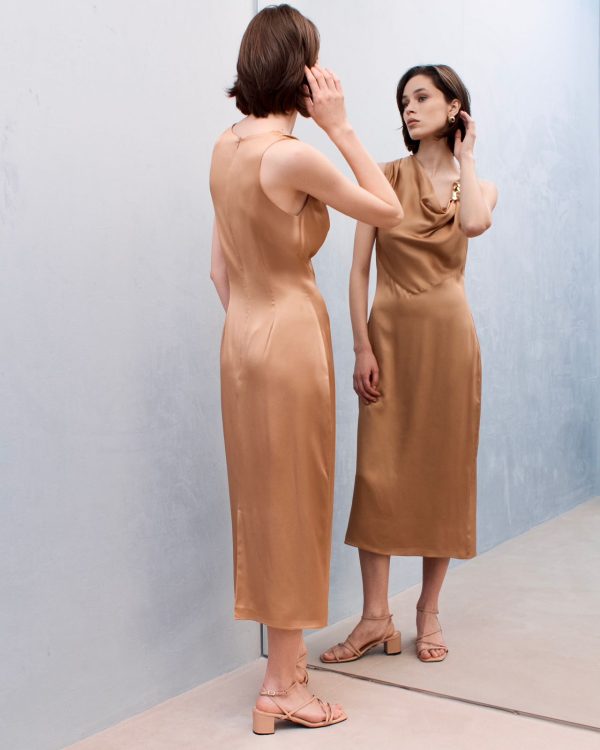 Cowl Neck Sleeveless Dress - Honey - Image 3