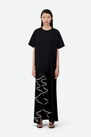 RUFLLE CUTOUT MAXI T-SHIRT DRESS