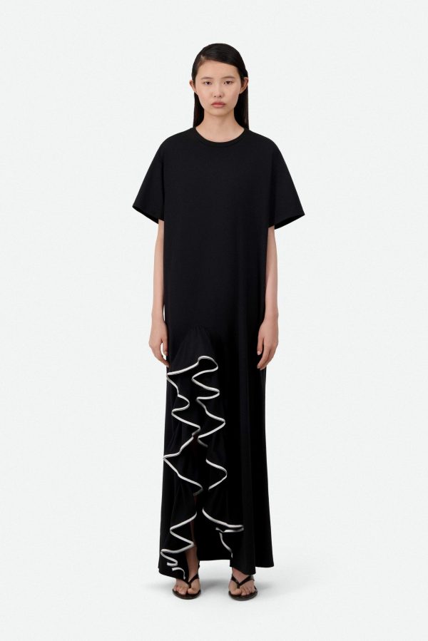 RUFLLE CUTOUT MAXI T-SHIRT DRESS
