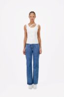 RIBBED TANK TOP WITH LACE TRIM NECKLINE