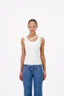 RIBBED TANK TOP WITH LACE TRIM NECKLINE