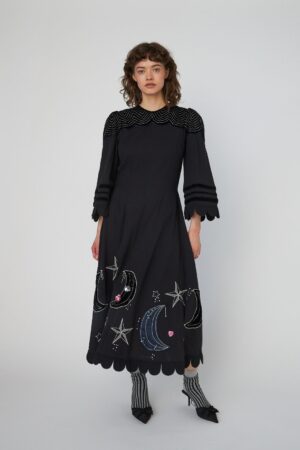 Moon and star embroidered midi dress