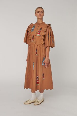 Embroidered Midi dress with Scallops