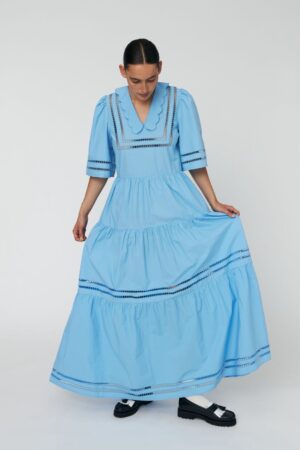 Maxi Dress with Short Sleeves and Artworks