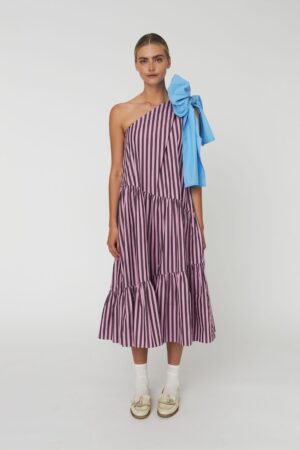 Striped Bow Midi Dress
