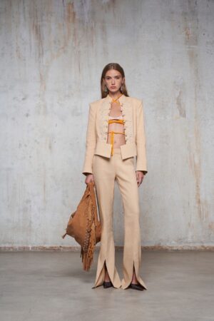 PANTALONE IN LINO CON CINTA E SPACCHI SUL FONDO