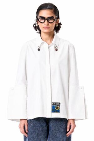 Pierced Large Cuff Shirt Natural White
