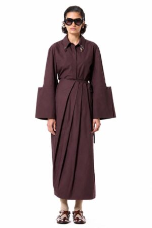 Pierced Large Cuff Shirtdress Wine
