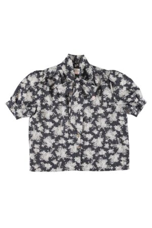 BLOUSE W/ BOW  BLACK W/ FLORAL JACQUARD