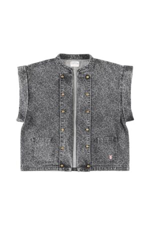 WAISTCOAT  WASHED BLACK DENIM W/ ANIMAL PRINT