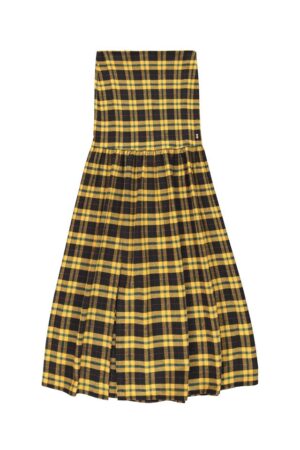 LONG STRAPLESS DRESS YELLOW & BLACK CHECKERED
