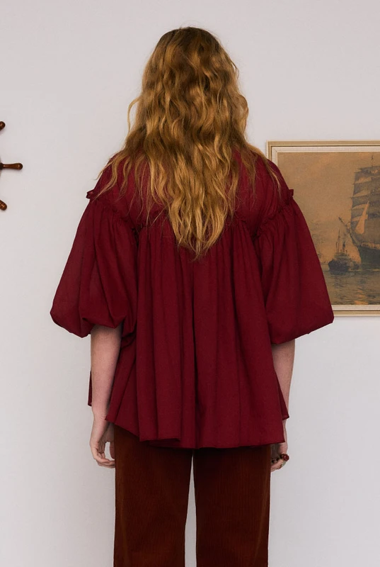 Sadie Embroidered Blouse - Burgundy - Image 4