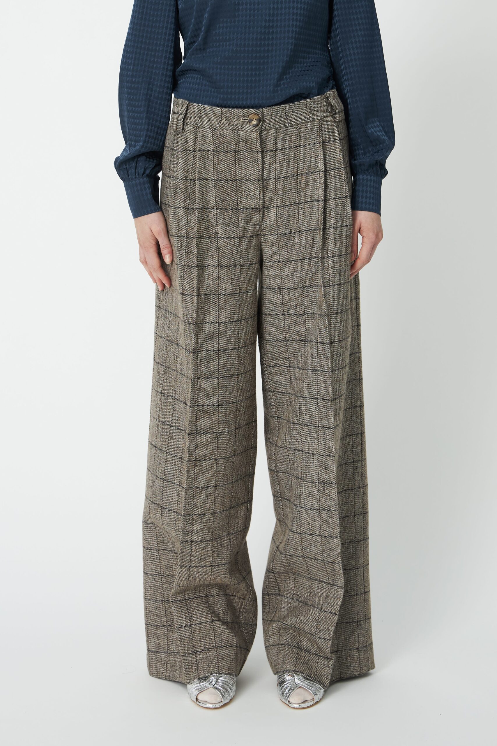 Oversized Low-Waist Suiting Pants Warm Grey Mèlange