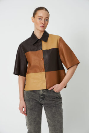 Patchwork Leather Shirt Brown Mix