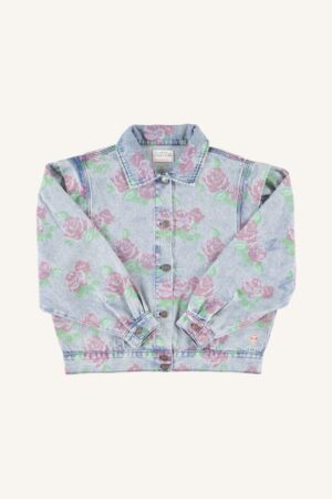 JACKET WASHED BLUE DENIM W/ FLOWERS