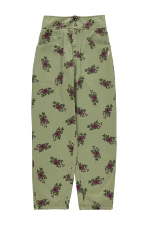 TROUSERS OLIVE GREEN W/ FLOWERS