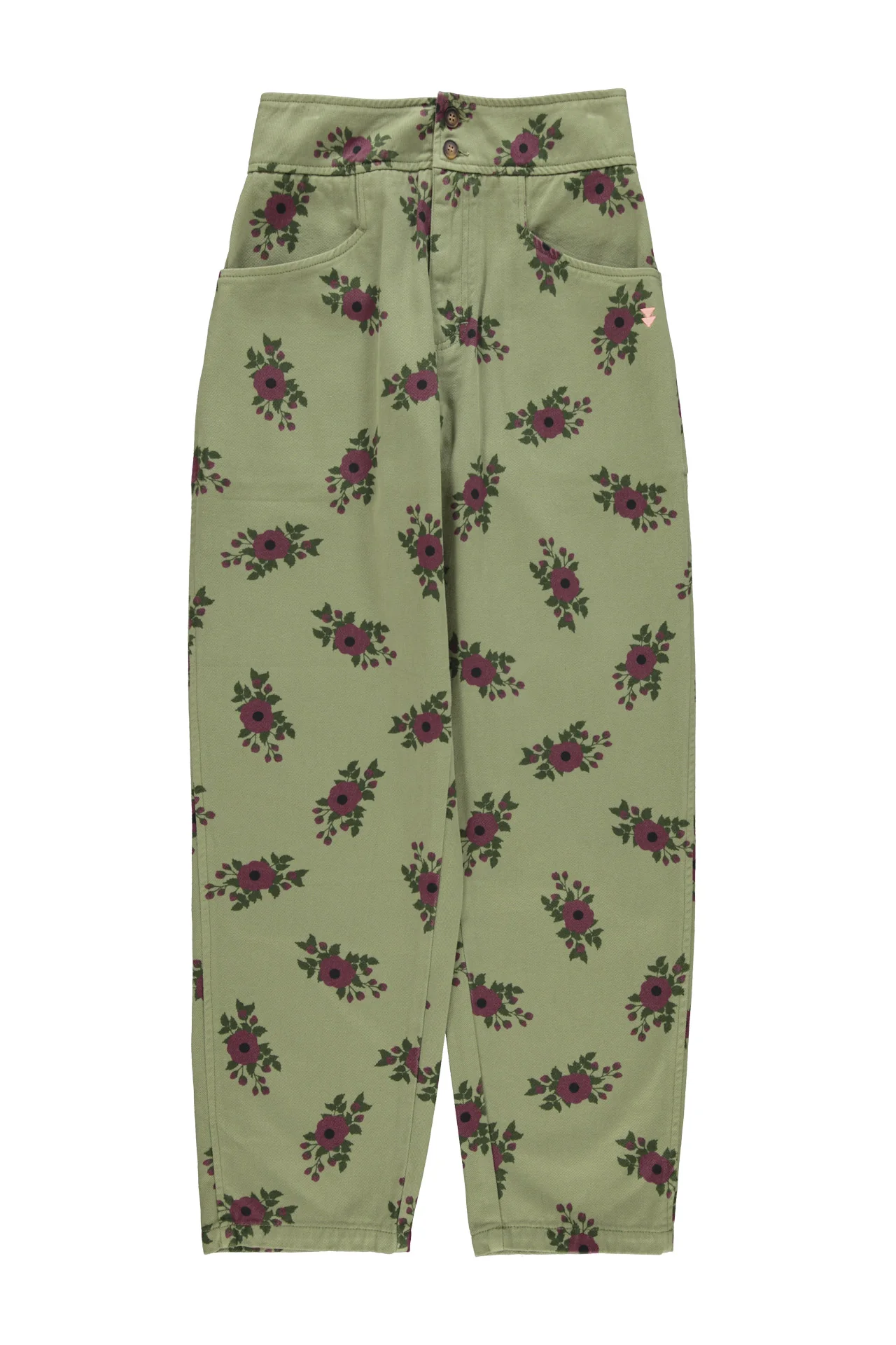 TROUSERS OLIVE GREEN W/ FLOWERS