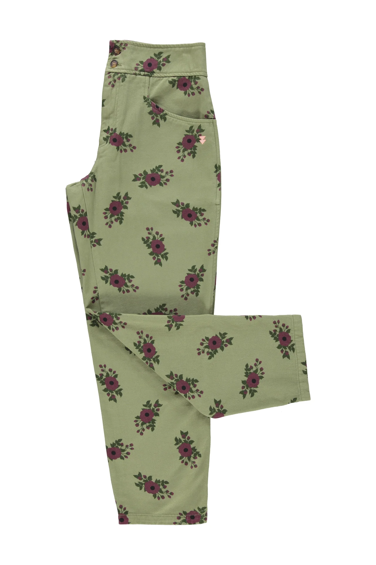 TROUSERS OLIVE GREEN W/ FLOWERS - Image 4