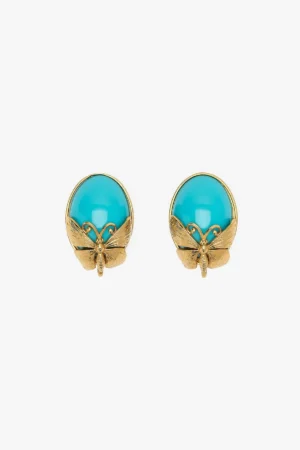 Farfalla Button Earrings Turquoise